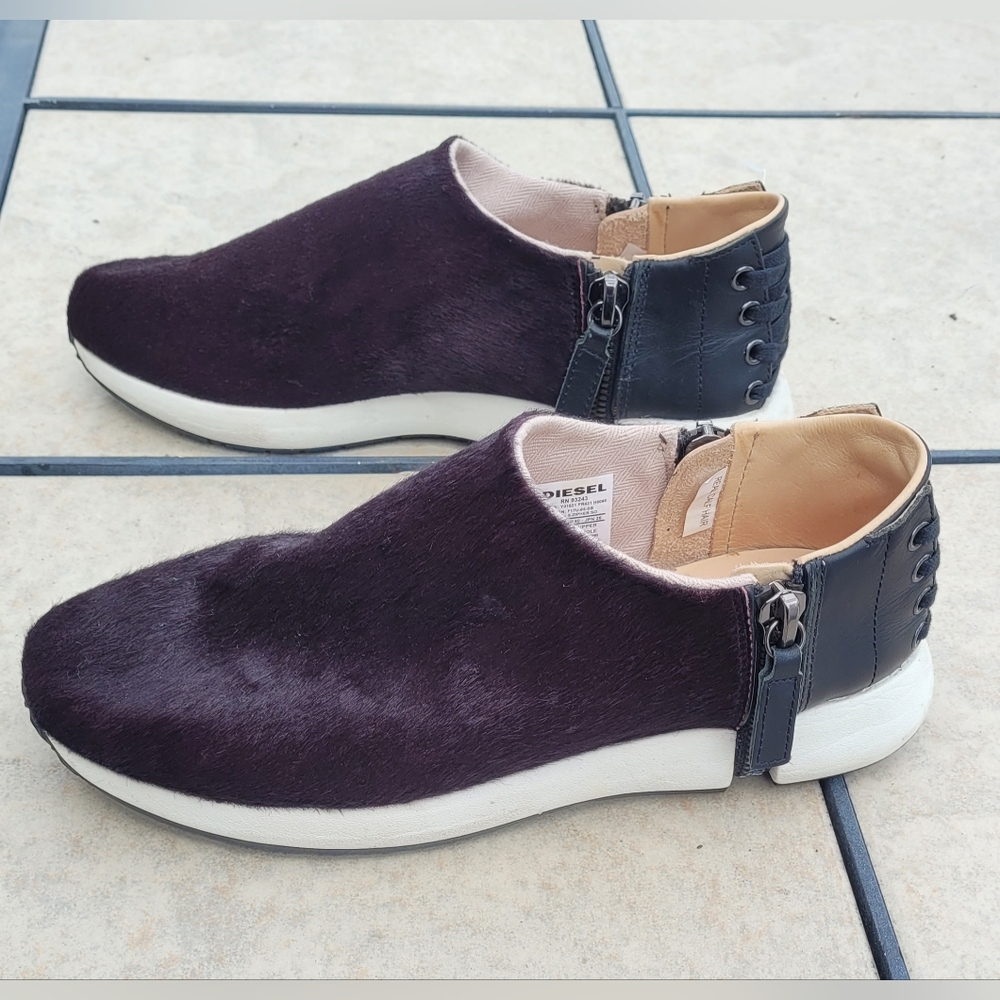 Rare Hard To Find DIESEL S-Zipher SO Calf Hair & Leather Slip On Sneakers